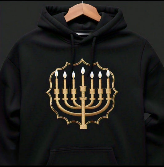 Chanukah Menorah Embroidered Hoodie