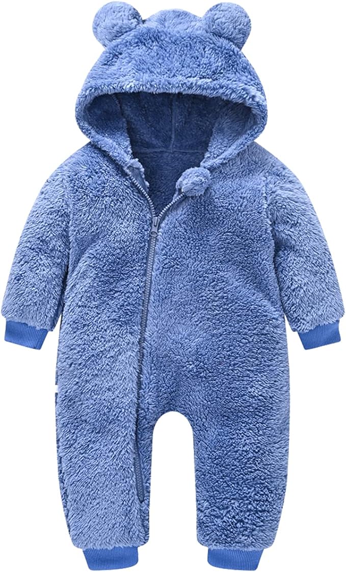 Baby Fleece Jumpsuit Bear Ear Snowsuit Hooded Romper Warm Coat