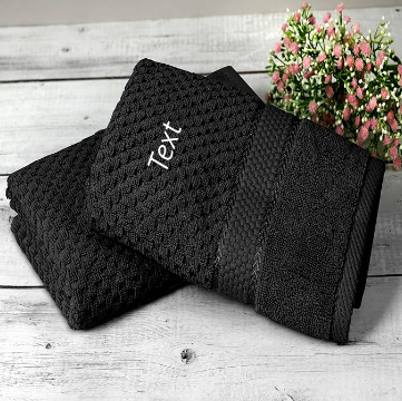 Custom Embroidered Hand Towel Black